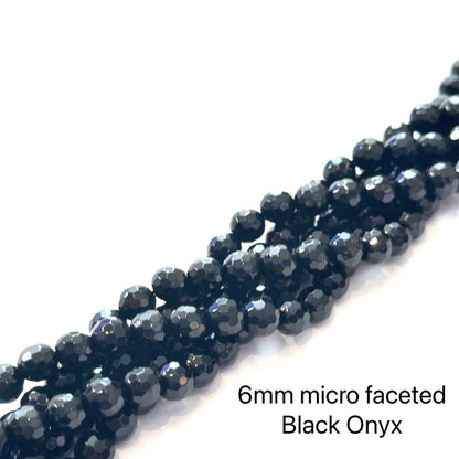 One 6mm Black Onyx Micro Faceted Round 15'' gemstone strand