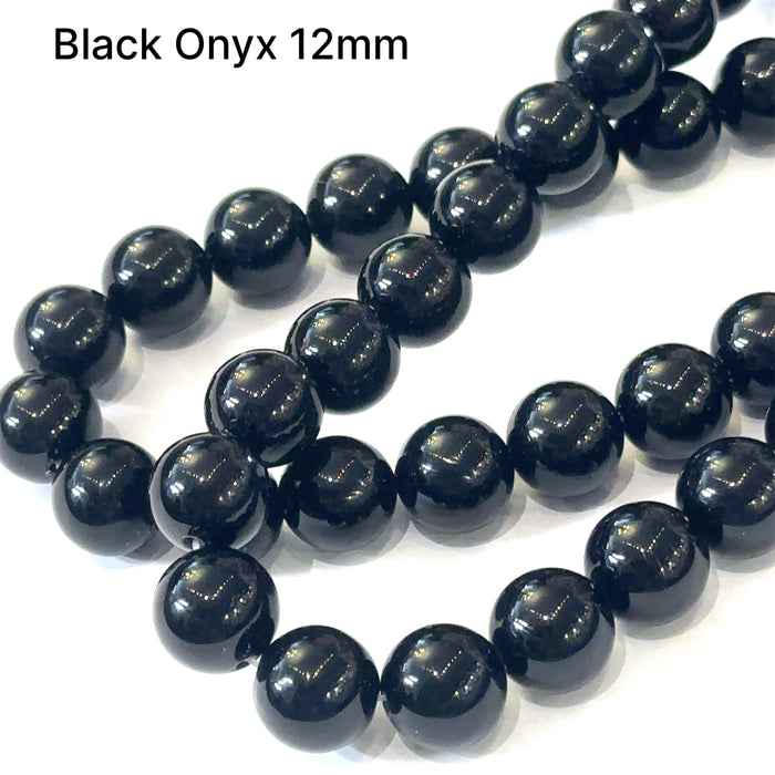 One 12mm Black Onyx round, 15'' gemstone strand
