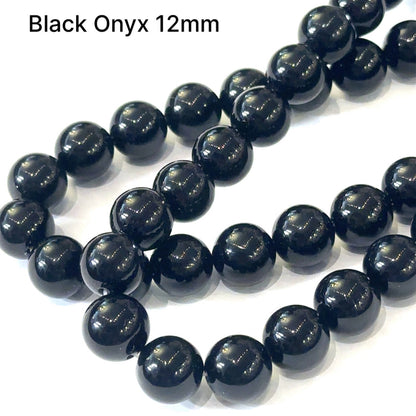 One 12mm Black Onyx round, 15'' gemstone strand