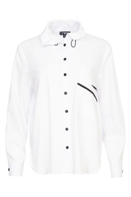 Ora 127 Shirt White With Black Pocket Detail - Dotique - Ora