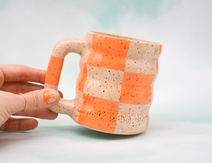 Orange and Apricot Checkerboard Mug