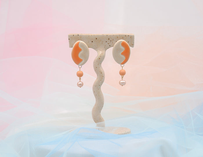 Orange Squiggle Stud Earrings - Juice Ceramics