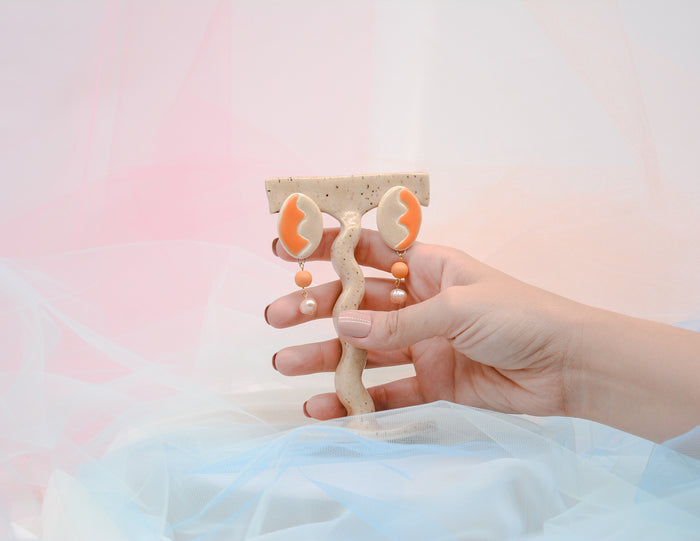 Orange Squiggle Stud Earrings - Juice Ceramics