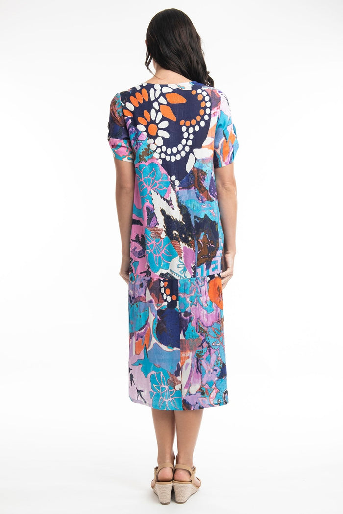 Orientique 21024 Peak Orient Blue V-Neck Cotton Dress - Dotique