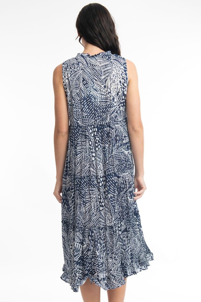 Orientique Leros 41098 Navy Print Tassle Neck Dress - Dotique