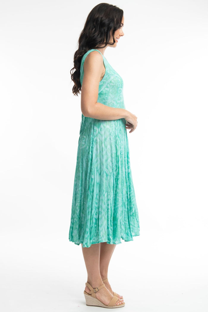Orientique Olympus 4189 Blue Print Tie Back Sleeveless Dress - Dotique