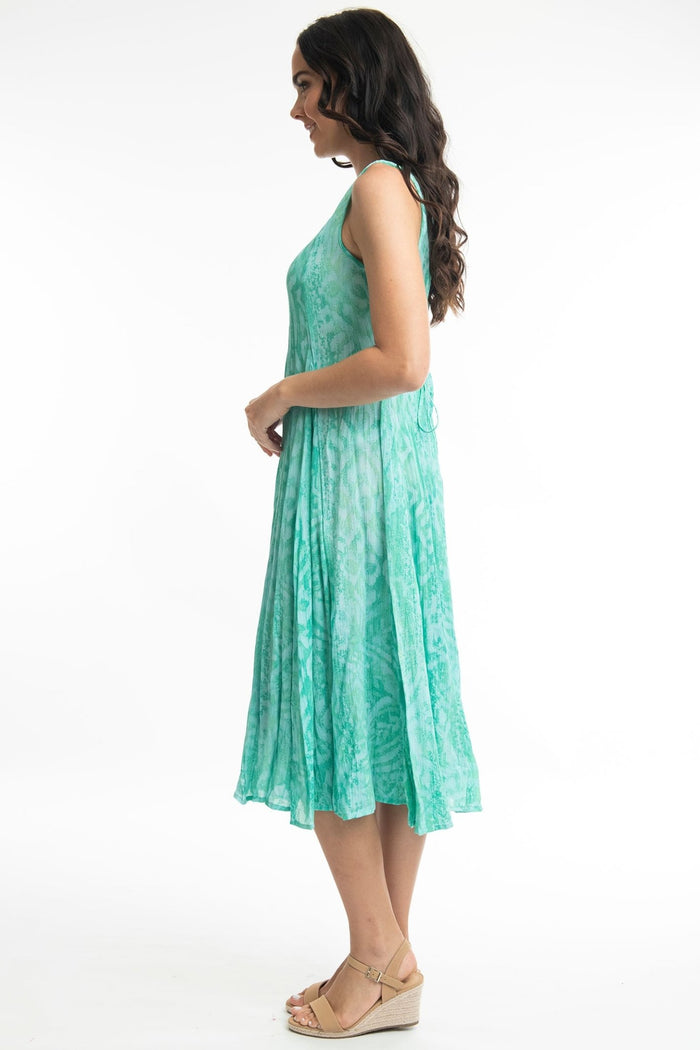 Orientique Olympus 4189 Blue Print Tie Back Sleeveless Dress - Dotique