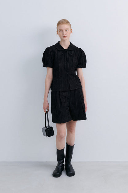 ORIGAMI RIBBON CROP SHIRT - BLACK