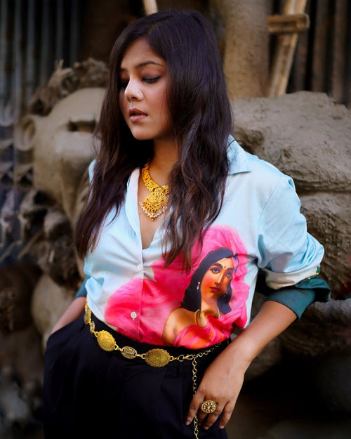 Padmini Blue Shirt for Women - Luxury Designer | Soft Cotton or Pure Linen  - Naymish Designs