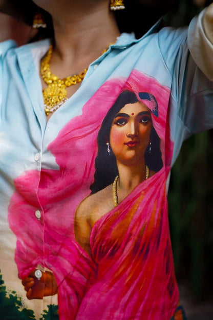 Padmini Blue Shirt for Women - Luxury Designer | Soft Cotton or Pure Linen  - Naymish Designs