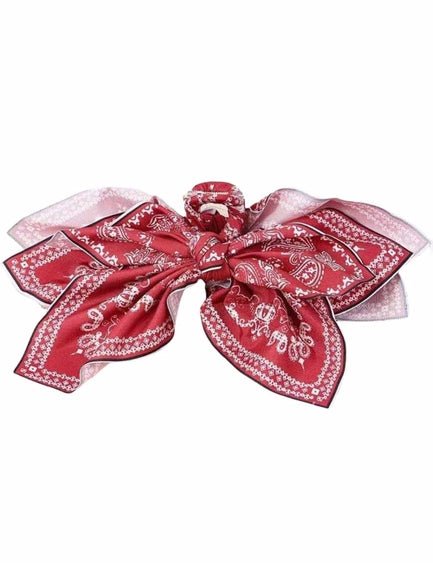Paisley Bow Claw Hair Clip - Red