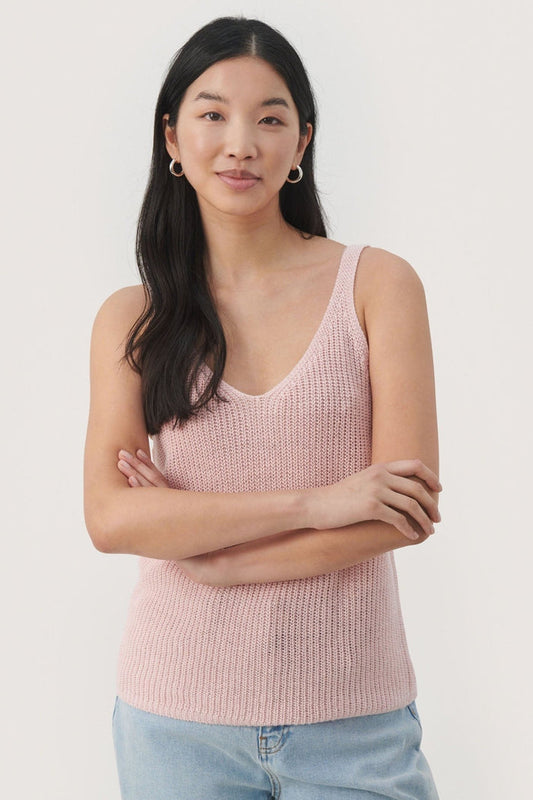 Part Two 30305129 CameronaPW Potpourri Pink Knitted Linen Vest Top - Dotique