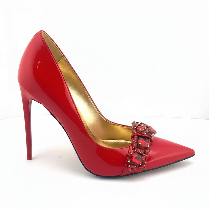 Patent Leather Pointed-Toe Stiletto Pump Diamond Pump