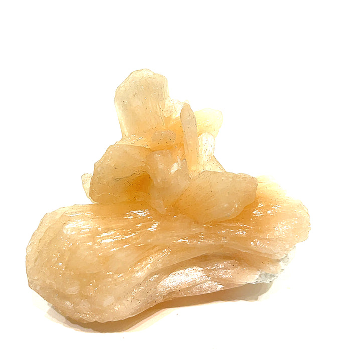 #4 Peach Stilbite  on a white background, front view.
