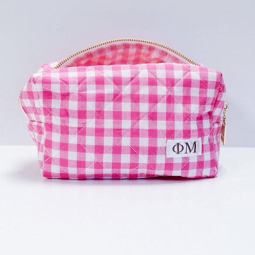 Duo Threads Phi Mu Sorority Gingham Quilted Makeup Bag