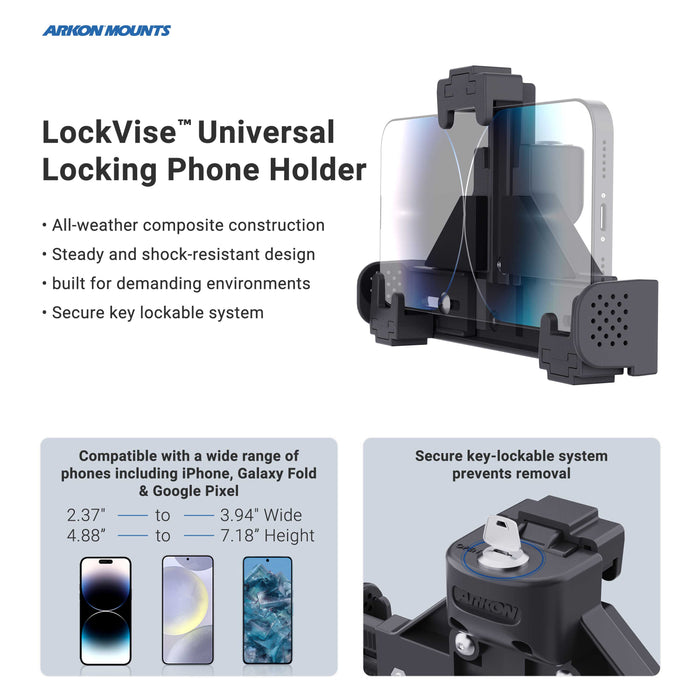 Introducing the Phone Cup Holder Mount with LockVise™ Locking Holder - 25mm, the ultimate solution for securing your smartphone on the road. Featuring a robust key-lock system, this innovative mount keeps your device safe and stable in your vehicle’s cup holder. Crafted from durable composite materials with superior shock resistance, it is compatible with a wide range of phone sizes—including iPhone and Galaxy Fold—ensuring maximum versatility and peace of mind during every drive.