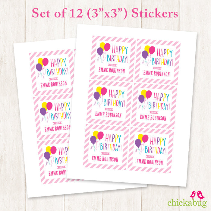 Pink Balloons Birthday Gift Labels