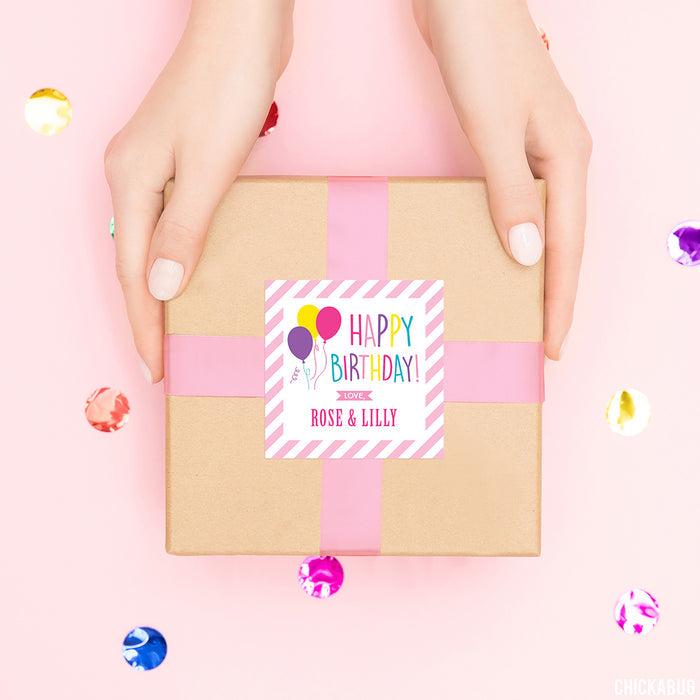 Pink Balloons Birthday Gift Labels