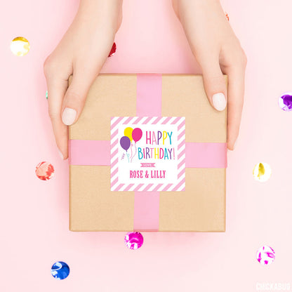 Pink Balloons Birthday Gift Labels