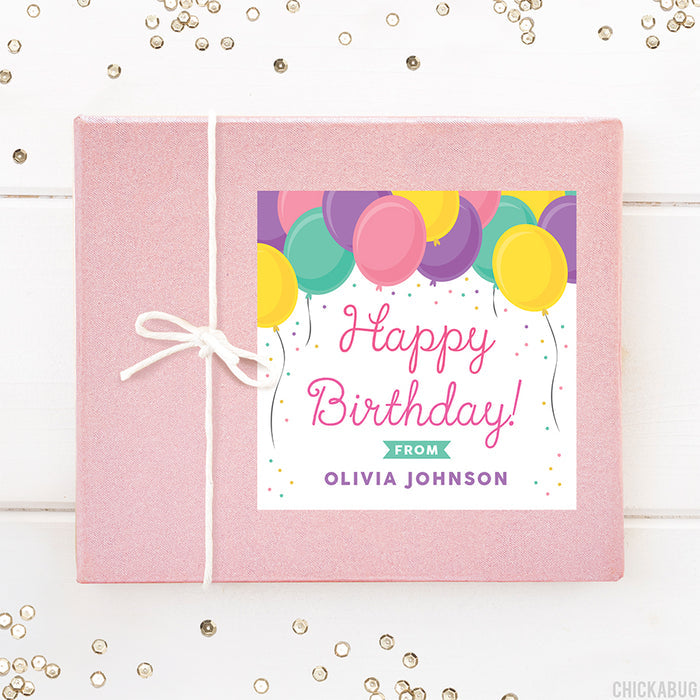 Pink Birthday Balloons Gift Labels