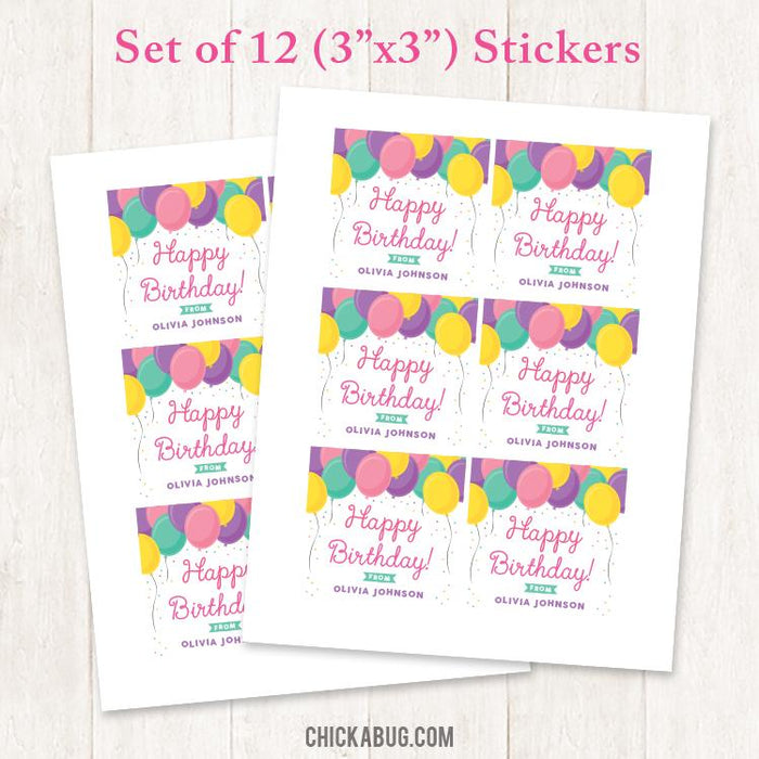 Pink Birthday Balloons Gift Labels