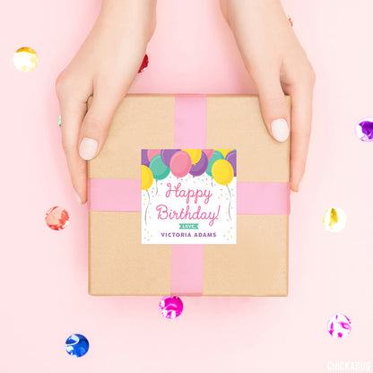 Pink Birthday Balloons Gift Labels