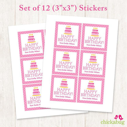 Pink Birthday Cake Birthday Gift Labels