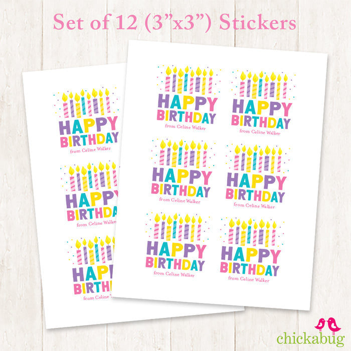 Pink Birthday Candles Gift Labels