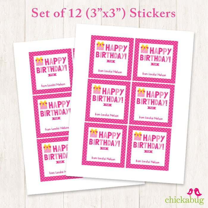 Pink Birthday Gift Labels