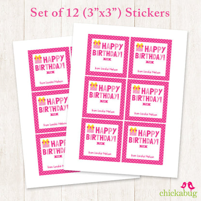 Pink Birthday Gift Labels