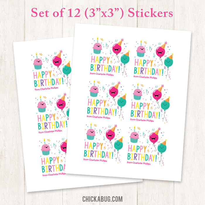 Pink Birthday Party Gift Labels