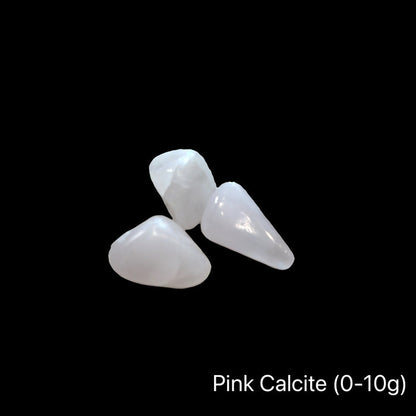 Pink Calcite stones on a black background, the weight is (0-10g), front view.