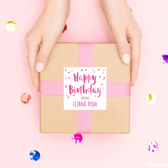 Pink Confetti Birthday Gift Labels