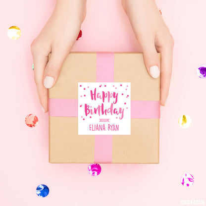 Pink Confetti Birthday Gift Labels