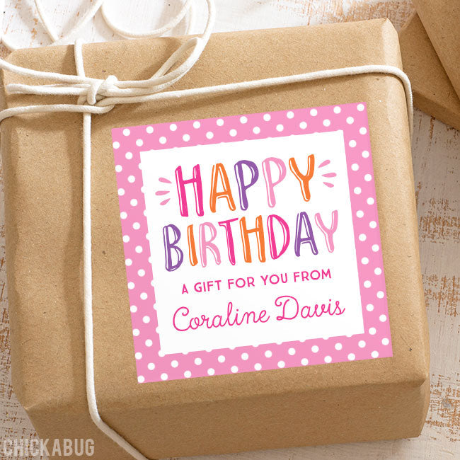 Pink "Happy Birthday" Birthday Gift Labels