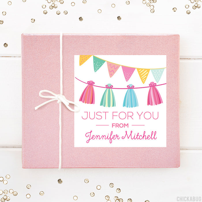 Pink Party Garland Gift Labels