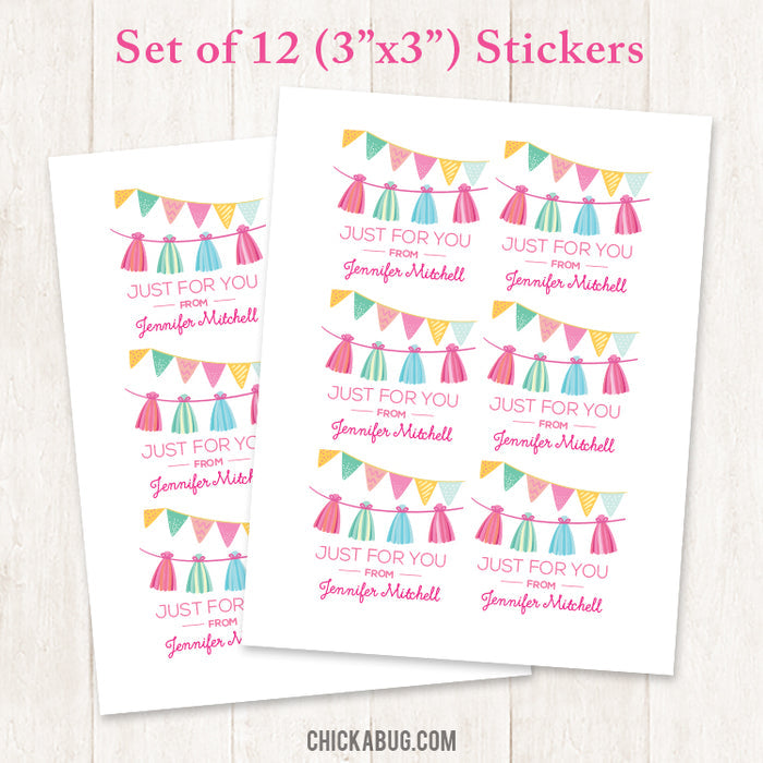 Pink Party Garland Gift Labels