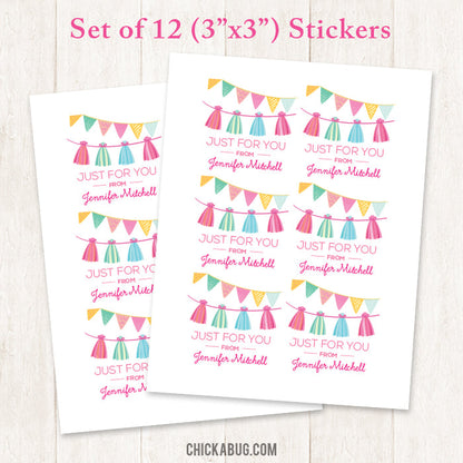 Pink Party Garland Gift Labels
