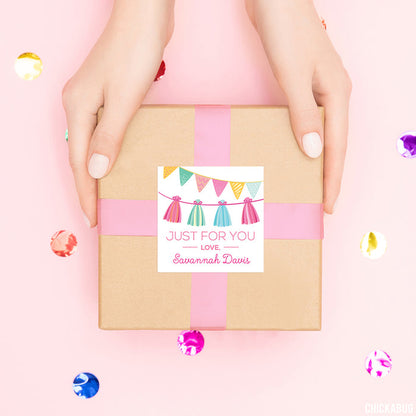 Pink Party Garland Gift Labels