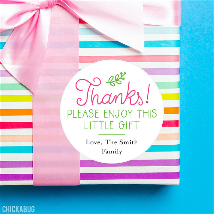 Pink "Thanks! Please Enjoy This Little Gift" Stickers