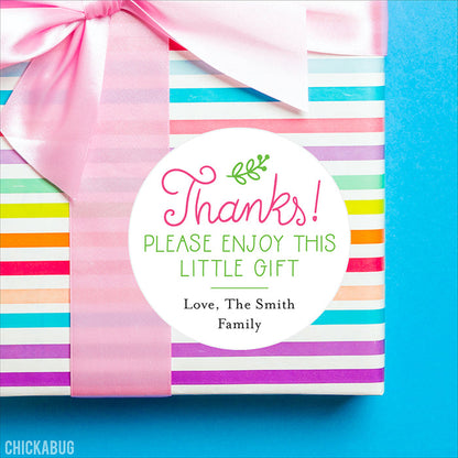 Pink "Thanks! Please Enjoy This Little Gift" Stickers