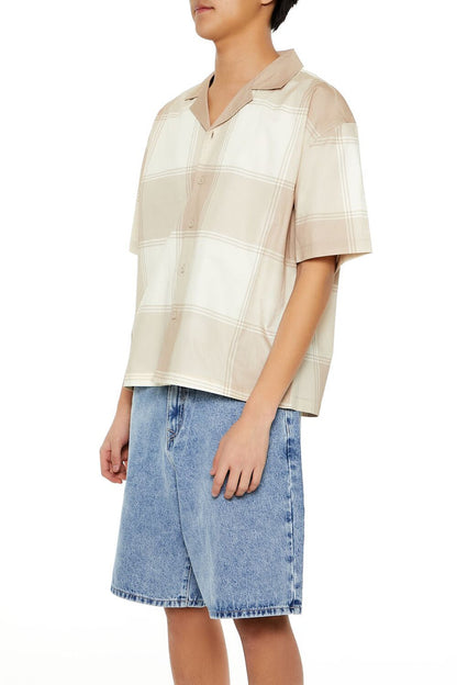 Plaid Drop-Sleeve Cropped Shirt