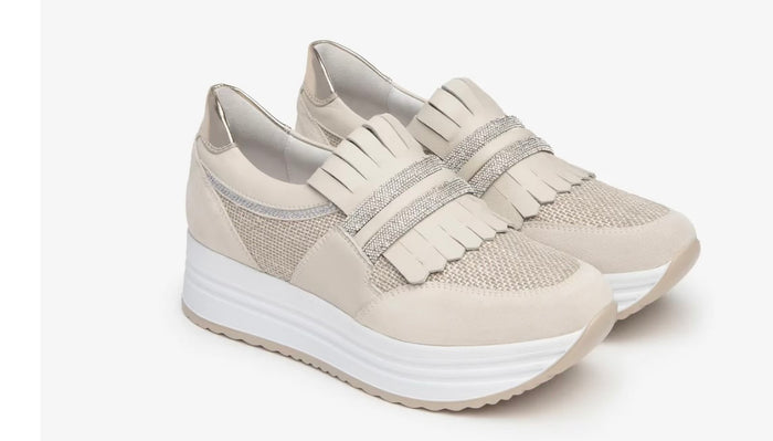 Platform Sneaker with Leather Upper Rhinestone Accent Skipper