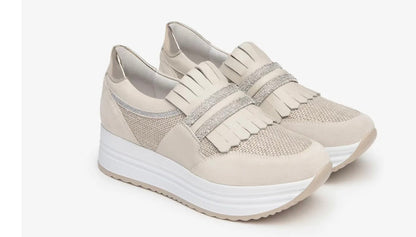 Platform Sneaker with Leather Upper Rhinestone Accent Skipper