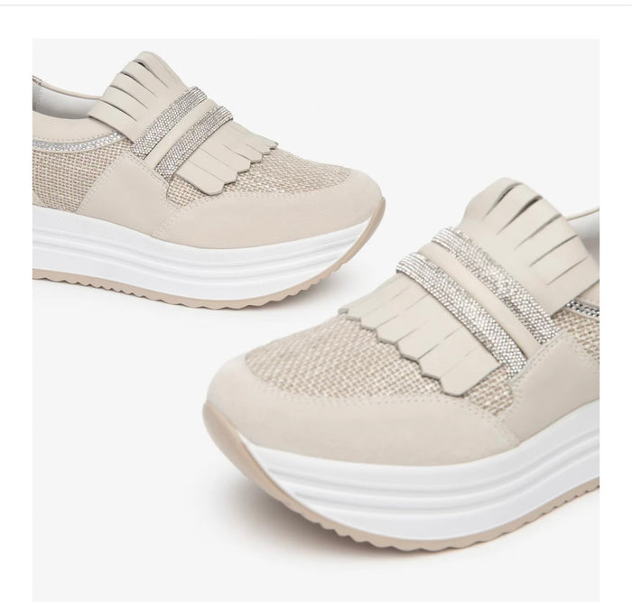 Platform Sneaker with Leather Upper Rhinestone Accent Skipper