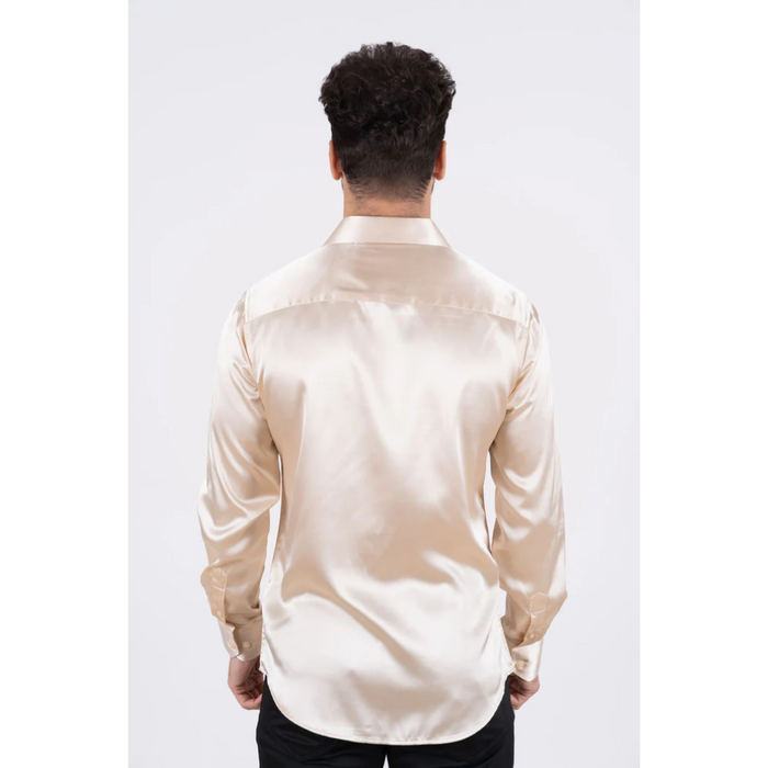 Platini Men's Satin Cream Dress Shirt