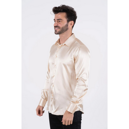 Platini Men's Satin Cream Dress Shirt