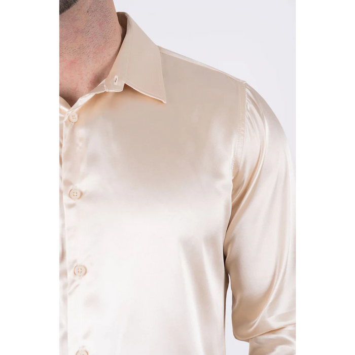 Platini Men's Satin Cream Dress Shirt