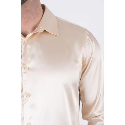 Platini Men's Satin Cream Dress Shirt