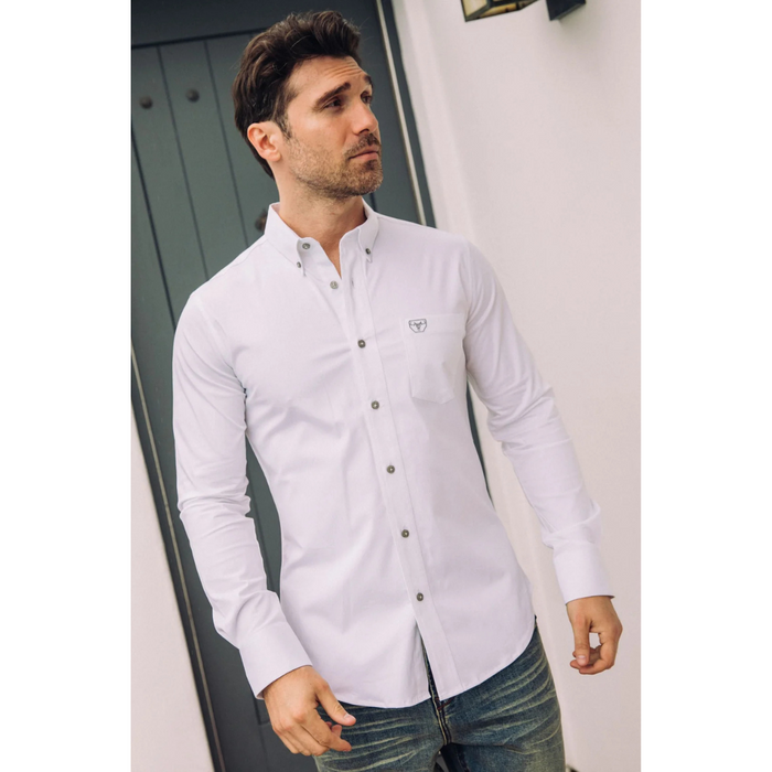 Platini Men's Single Pocket Logo Modern Fit Stretch Dress Shirt - White